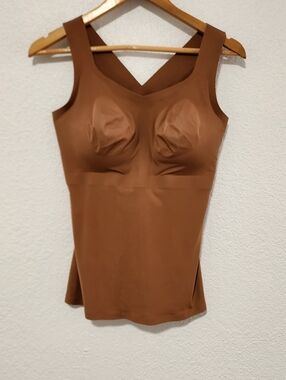 Evelyn Bobbie Defy Bra Tank Brown Seamless Built In Bra Removable Cups Large